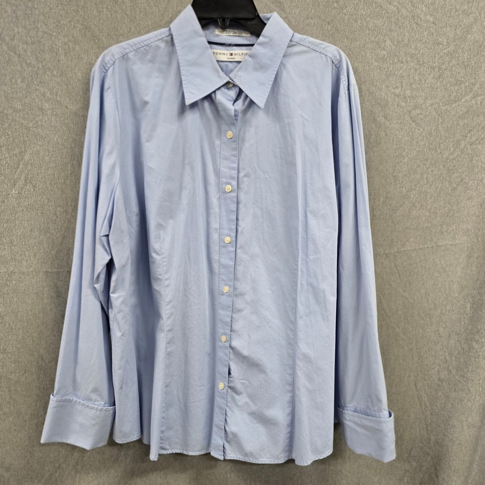 Tommy Hilfiger Woman Light Blue Button Down Shirt Long Sleeve Plus Size 22